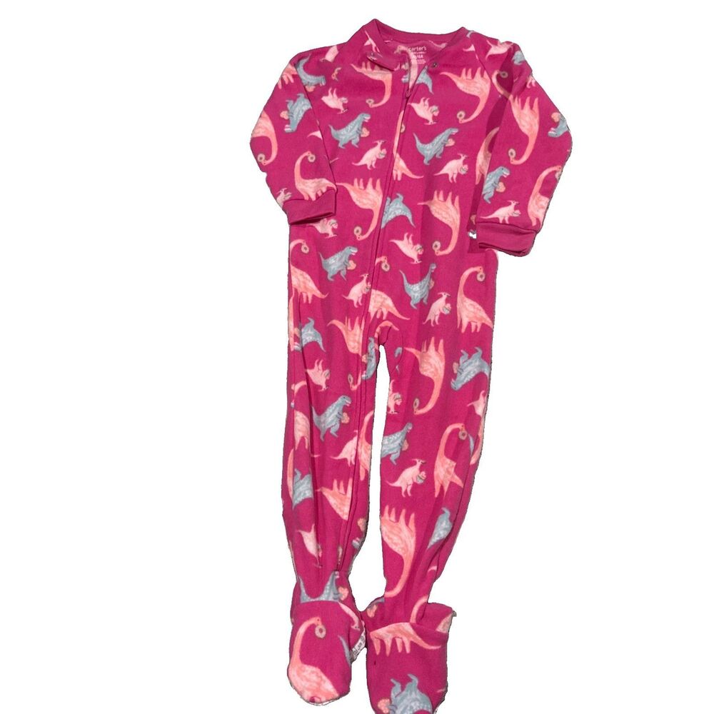 Carters Toddler Girl 1-Piece Cute Dinosaur Cozy Fleece Zip-Up Footie PJs Pink 4T